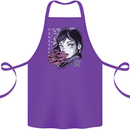 Anime Girl With Flowers Cotton Apron 100% Organic Purple