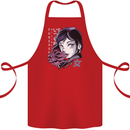 Anime Girl With Flowers Cotton Apron 100% Organic Red