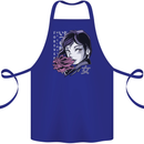 Anime Girl With Flowers Cotton Apron 100% Organic Royal Blue