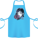 Anime Girl With Flowers Cotton Apron 100% Organic Turquoise