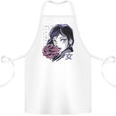 Anime Girl With Flowers Cotton Apron 100% Organic White