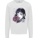 Anime Girl With Flowers Kids Sweatshirt Jumper White