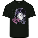 Anime Girl With Flowers Kids T-Shirt Childrens Black