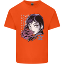 Anime Girl With Flowers Kids T-Shirt Childrens Orange