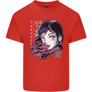 Anime Girl With Flowers Kids T-Shirt Childrens Red