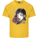 Anime Girl With Flowers Kids T-Shirt Childrens Yellow