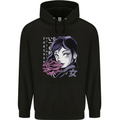 Anime Girl With Flowers Mens 80% Cotton Hoodie Black