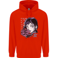 Anime Girl With Flowers Mens 80% Cotton Hoodie Bright Red