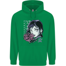 Anime Girl With Flowers Mens 80% Cotton Hoodie Irish Green