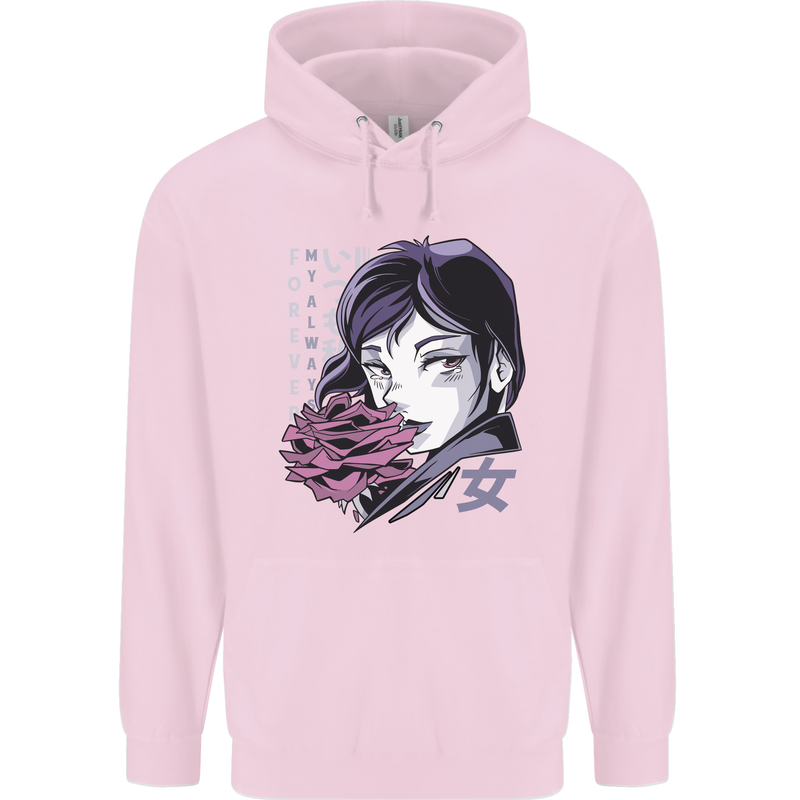 Anime Girl With Flowers Mens 80% Cotton Hoodie Light Pink