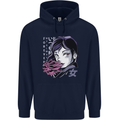 Anime Girl With Flowers Mens 80% Cotton Hoodie Navy Blue