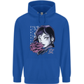 Anime Girl With Flowers Mens 80% Cotton Hoodie Royal Blue