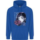 Anime Girl With Flowers Mens 80% Cotton Hoodie Royal Blue