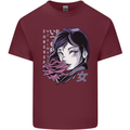 Anime Girl With Flowers Mens Cotton T-Shirt Tee Top Maroon