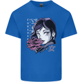 Anime Girl With Flowers Mens Cotton T-Shirt Tee Top Royal Blue