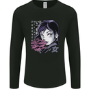 Anime Girl With Flowers Mens Long Sleeve T-Shirt Black