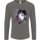 Anime Girl With Flowers Mens Long Sleeve T-Shirt Charcoal
