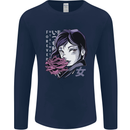 Anime Girl With Flowers Mens Long Sleeve T-Shirt Navy Blue