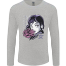 Anime Girl With Flowers Mens Long Sleeve T-Shirt Sports Grey