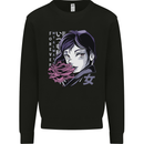Anime Girl With Flowers Mens Sweatshirt Jumper Black