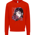 Anime Girl With Flowers Mens Sweatshirt Jumper Bright Red