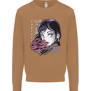 Anime Girl With Flowers Mens Sweatshirt Jumper Caramel Latte
