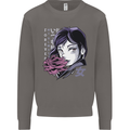 Anime Girl With Flowers Mens Sweatshirt Jumper Charcoal