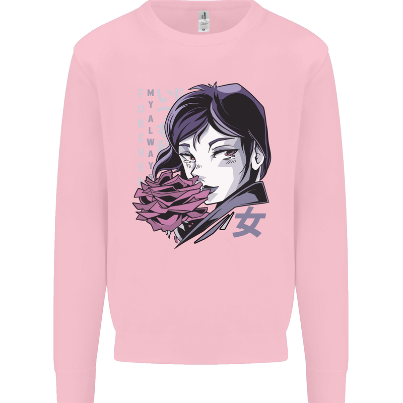 Anime Girl With Flowers Mens Sweatshirt Jumper Light Pink