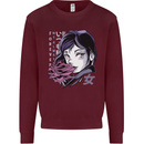 Anime Girl With Flowers Mens Sweatshirt Jumper Maroon