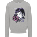 Anime Girl With Flowers Mens Sweatshirt Jumper Sports Grey