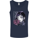 Anime Girl With Flowers Mens Vest Tank Top Navy Blue
