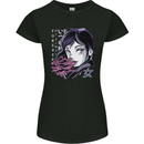 Anime Girl With Flowers Womens Petite Cut T-Shirt Black