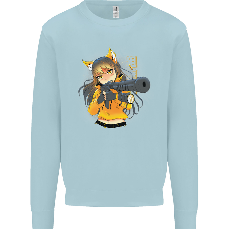 Anime Gun Girl Kids Sweatshirt Jumper Light Blue