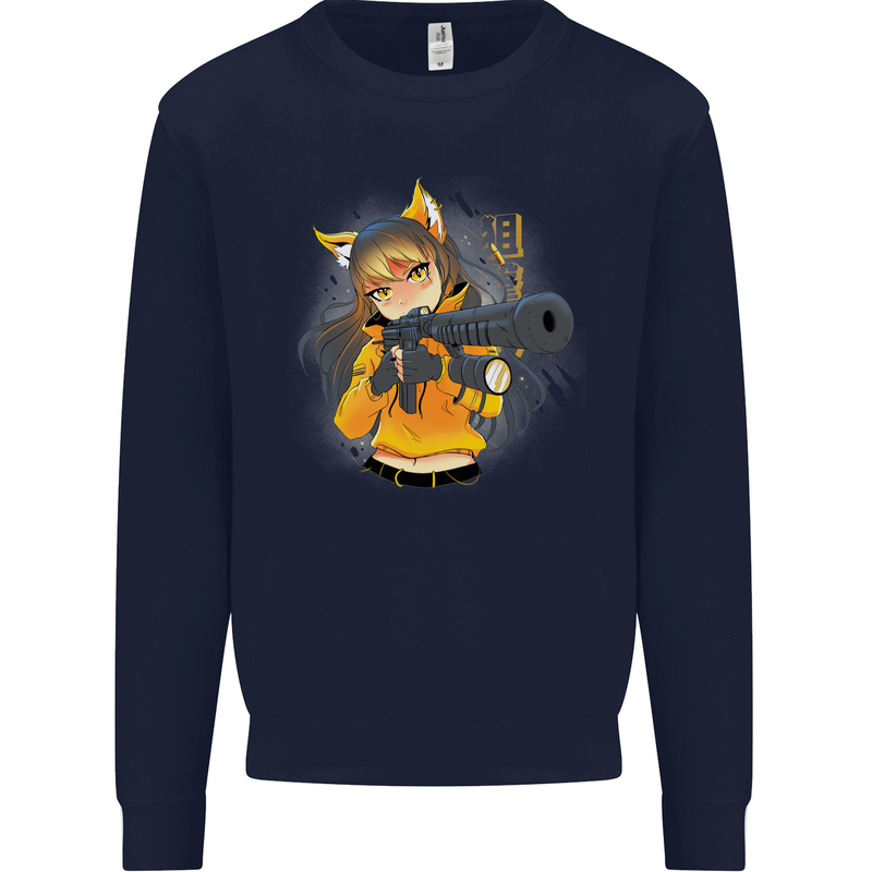 Anime Gun Girl Kids Sweatshirt Jumper Navy Blue