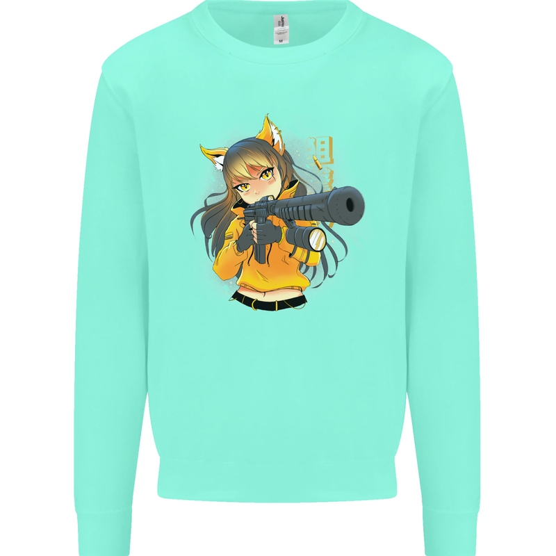 Anime Gun Girl Kids Sweatshirt Jumper Peppermint