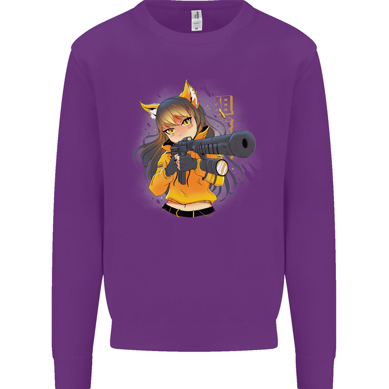 Anime Gun Girl Kids Sweatshirt Jumper Purple