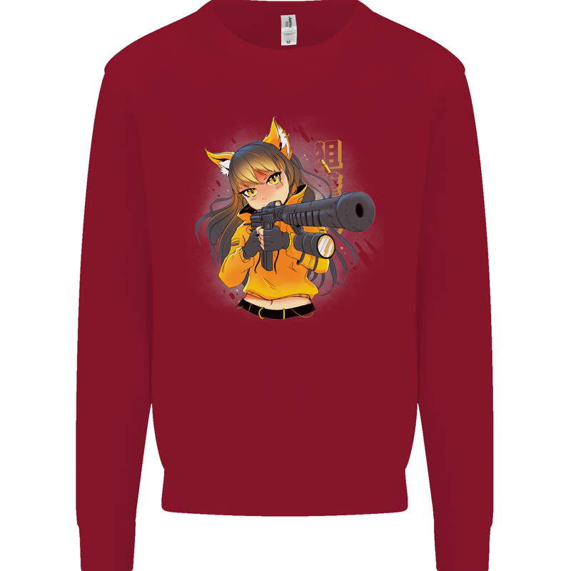 Anime Gun Girl Kids Sweatshirt Jumper Red