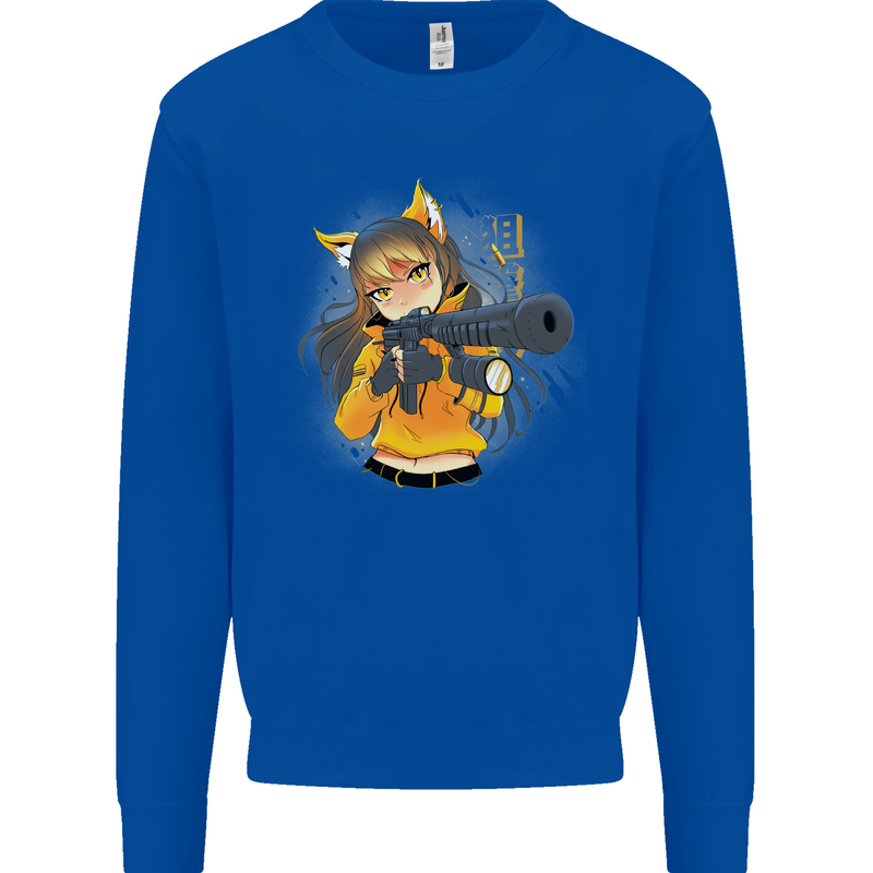Anime Gun Girl Kids Sweatshirt Jumper Royal Blue