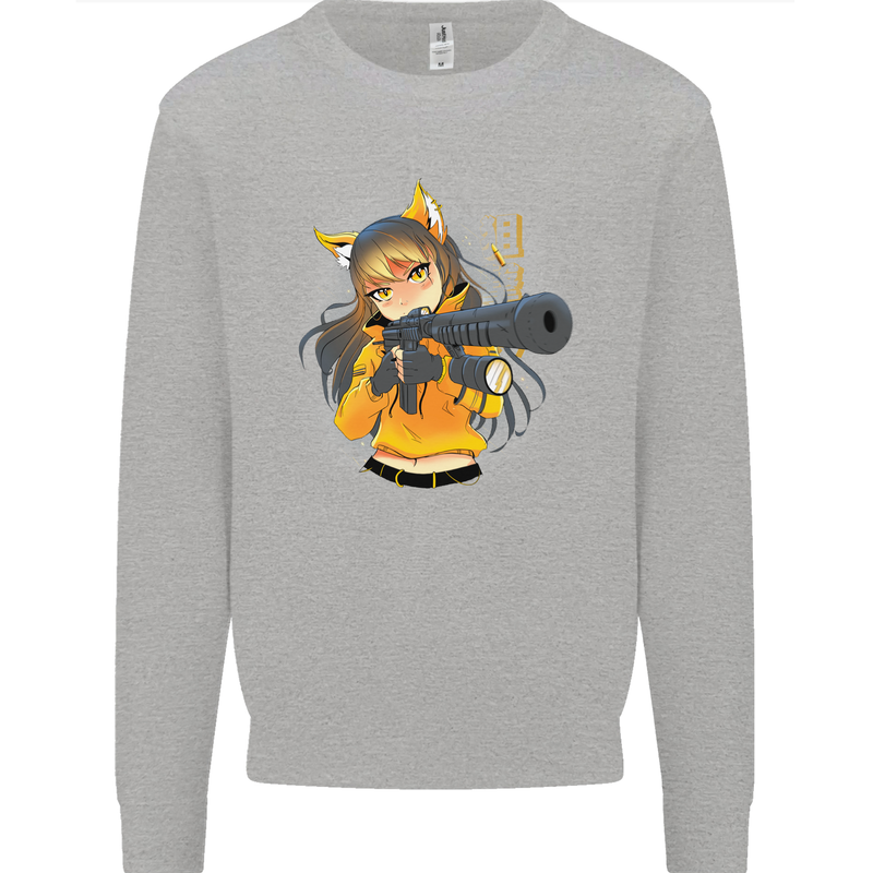 Anime Gun Girl Kids Sweatshirt Jumper Sports Grey