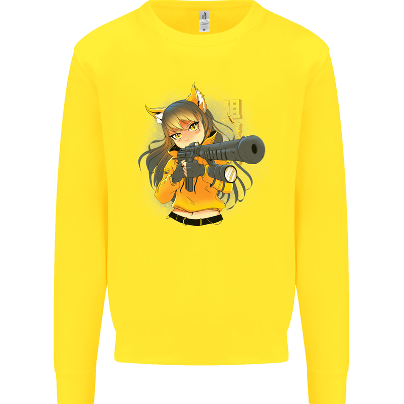 Anime Gun Girl Kids Sweatshirt Jumper Yellow