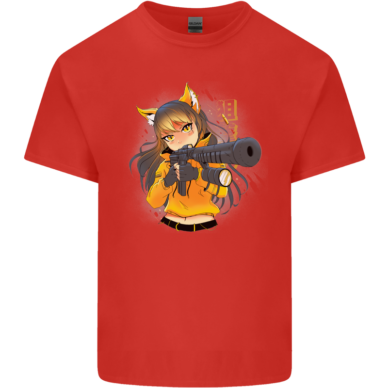Anime Gun Girl Kids T-Shirt Childrens Red