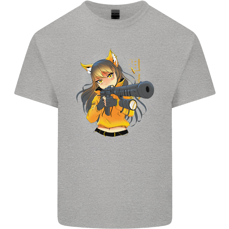 Anime Gun Girl Kids T-Shirt Childrens Sports Grey