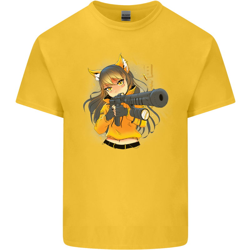 Anime Gun Girl Kids T-Shirt Childrens Yellow