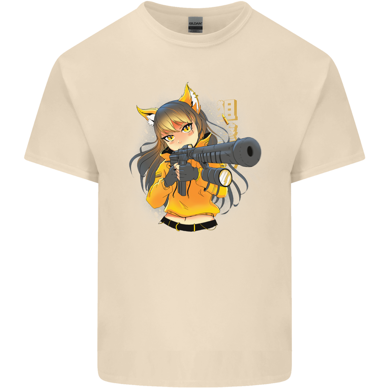 Anime Gun Girl Mens Cotton T-Shirt Tee Top Natural