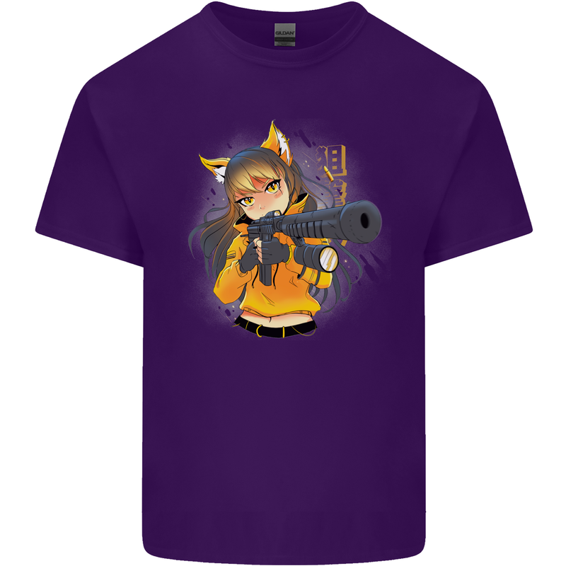 Anime Gun Girl Mens Cotton T-Shirt Tee Top Purple