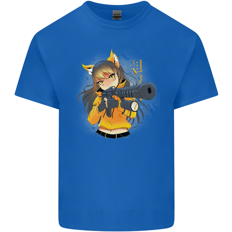 Anime Gun Girl Mens Cotton T-Shirt Tee Top Royal Blue