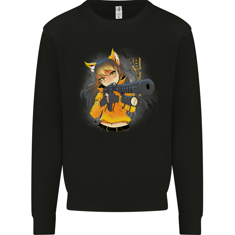 Anime Gun Girl Mens Sweatshirt Jumper Black