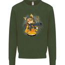 Anime Gun Girl Mens Sweatshirt Jumper Forest Green