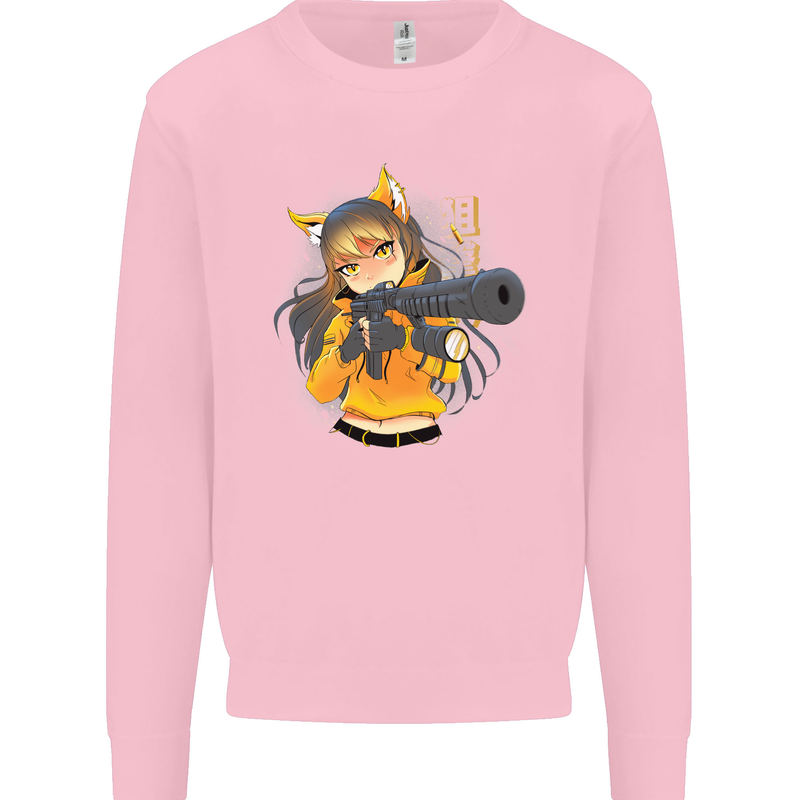 Anime Gun Girl Mens Sweatshirt Jumper Light Pink