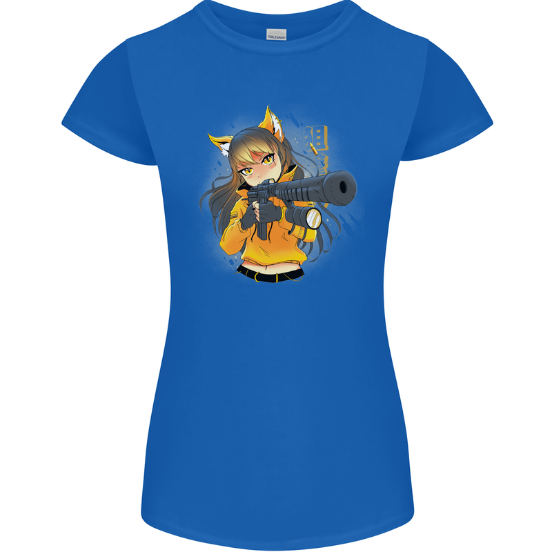 Anime Gun Girl Womens Petite Cut T-Shirt Royal Blue